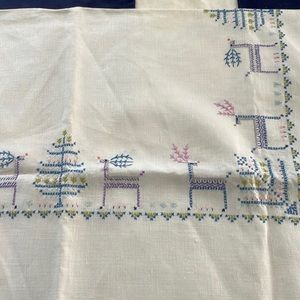 Linen Table runner reindeer christmas tree